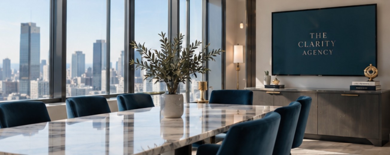 The Clarity Agency boardroom overlooking the city